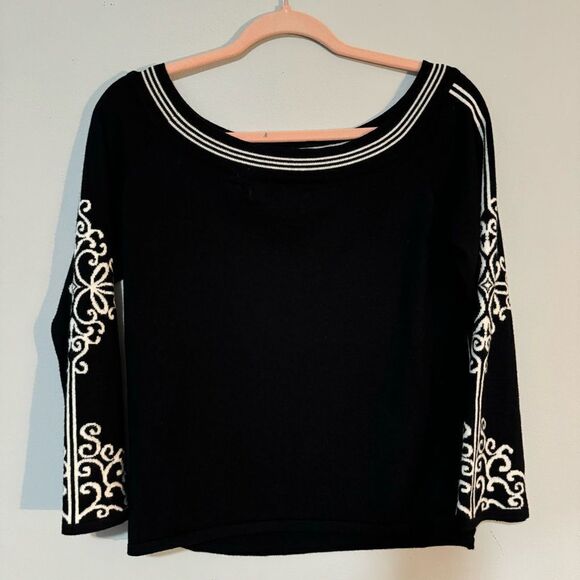 Bette Paige Vintage Silk Blend Black & White Off Shoulder Sweater XL - Picture 5 of 7